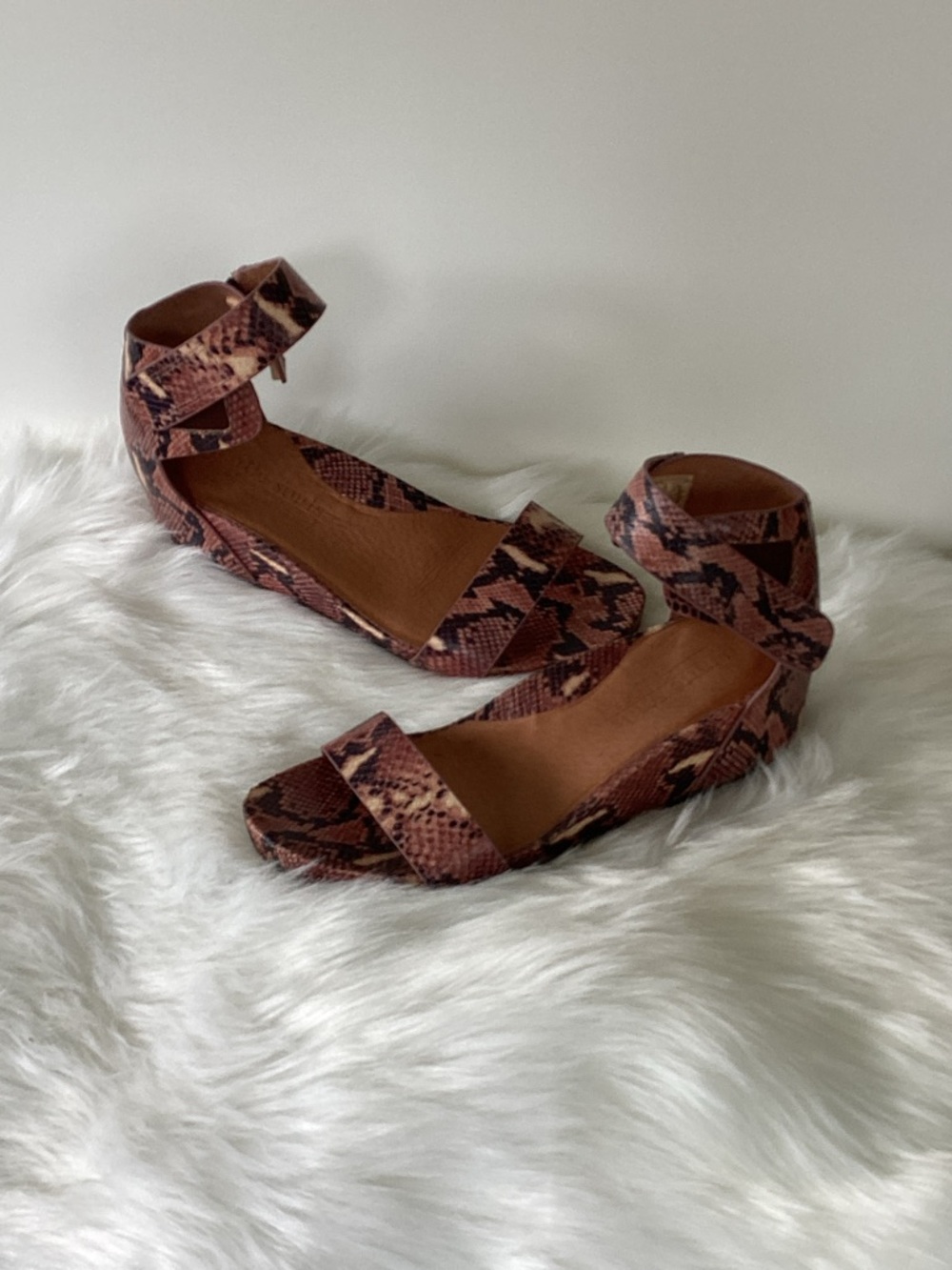 gentle souls Brown Snake-Print Ankle-Strap Sandals